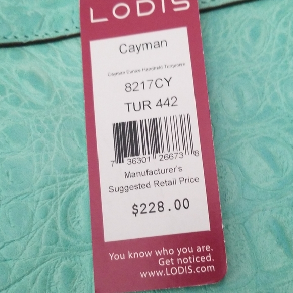 NEW Lodis turquoise leather alligator print satche - Picture 5 of 5